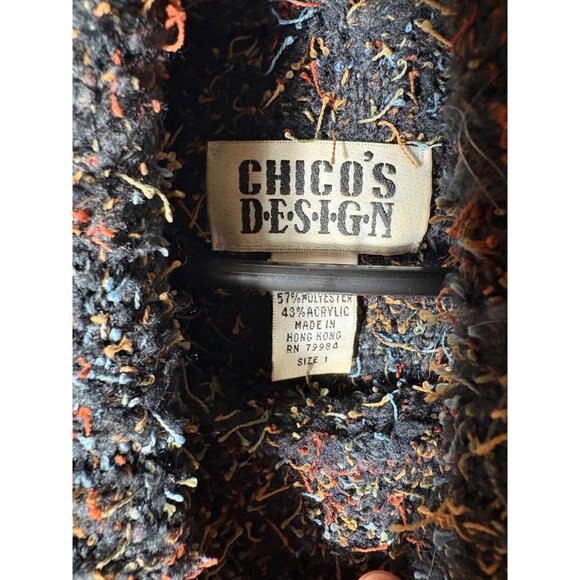 Chico's Design Women's Size 8 Black Colorful Long Sleeve Knit Winter Sweater - Picture 5 of 6